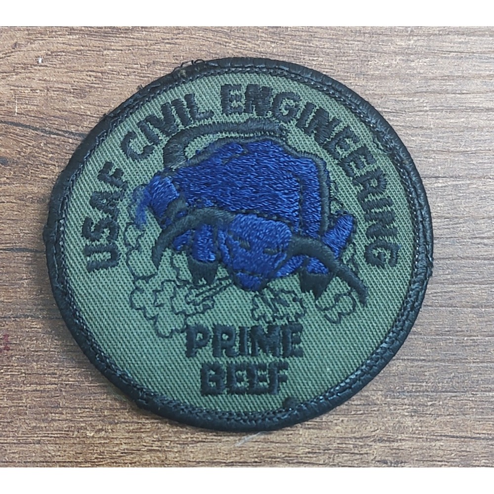 USAF Civil Engineering Prime Beef Patch Vtg 3" Rare 70s 80s Purple Bull B17